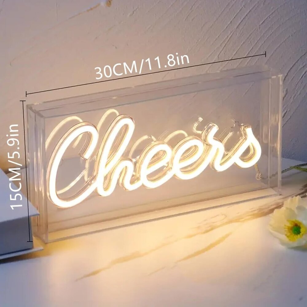 Cheers LED Neon Sign USB 3D Light Box for Bar Wall Table Party Decor Warm White - Picture 6 of 13